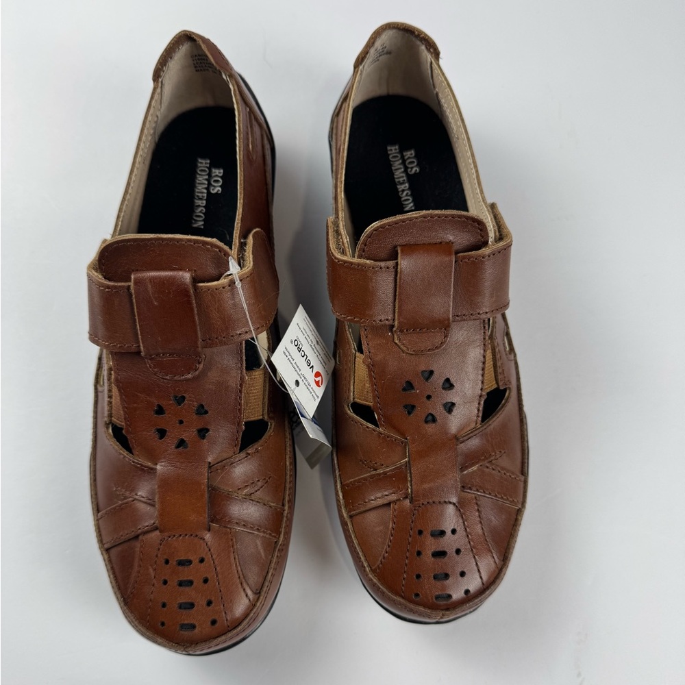 Ros Hommerson Brown Leather slip on shoes with velcro closure NWT size 7